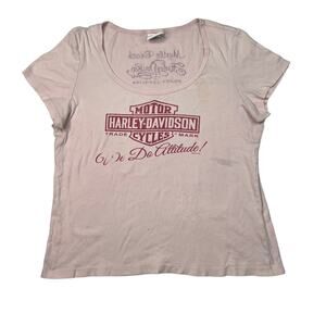 Harley Davidson Retro Y2K V-Neck Graphic Baby Tee T-Shirt Pink FLAW Womens XXL